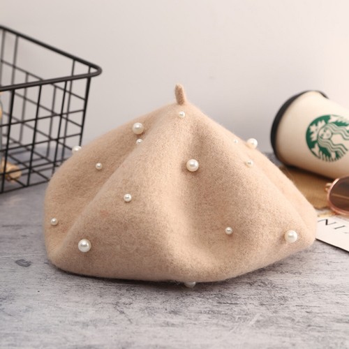 Wool Pearl Girl Beret Hat Beret Hat (Beige) Fashion Girls Beret - Picture 11 of 12