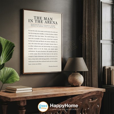 The Man In The Arena  Wall Art Theodore Roosevelt Quotes Motivational Sign -P768