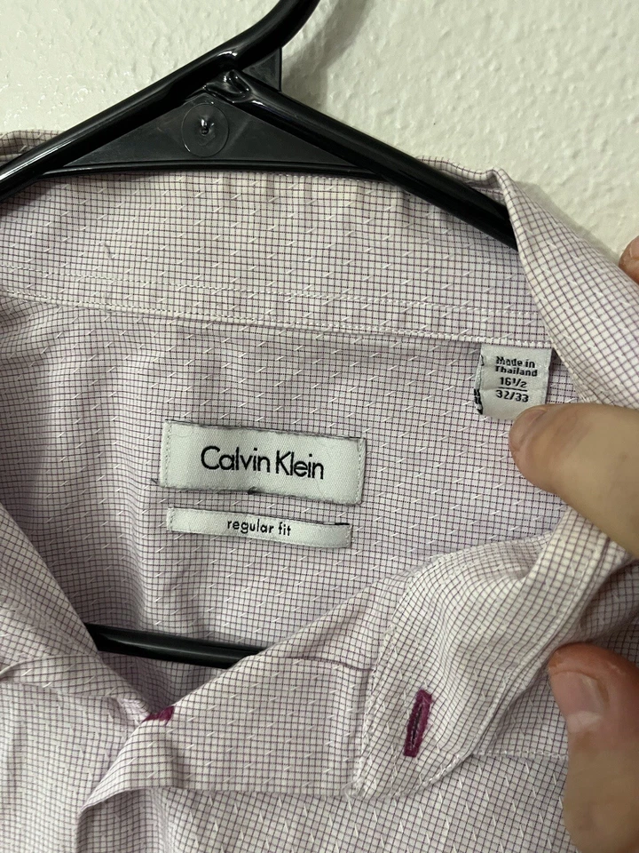 Camisa Calvin Klein Mezcla Algodón Calce Regular 16.5 32/33 Rojo Guinga Cuadros Sólida Foto 3 de 4