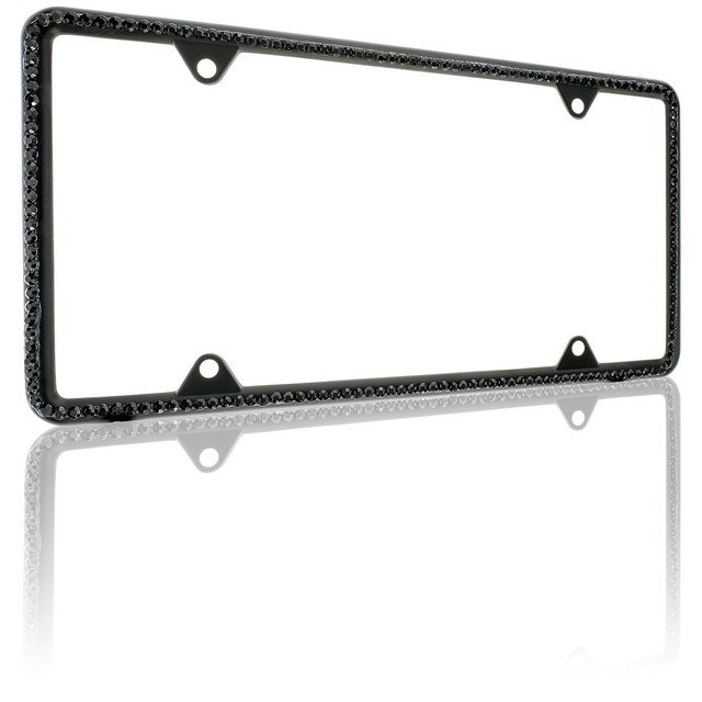 All Black Diamond Bling Glitter Crystal RhineStone License Plate Frame