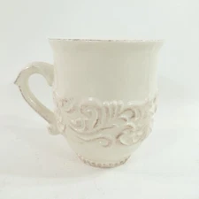 ACANTHUS LEAF GG Collection Cream Embossed Scrolls 16oz Coffee Cup FLAW
