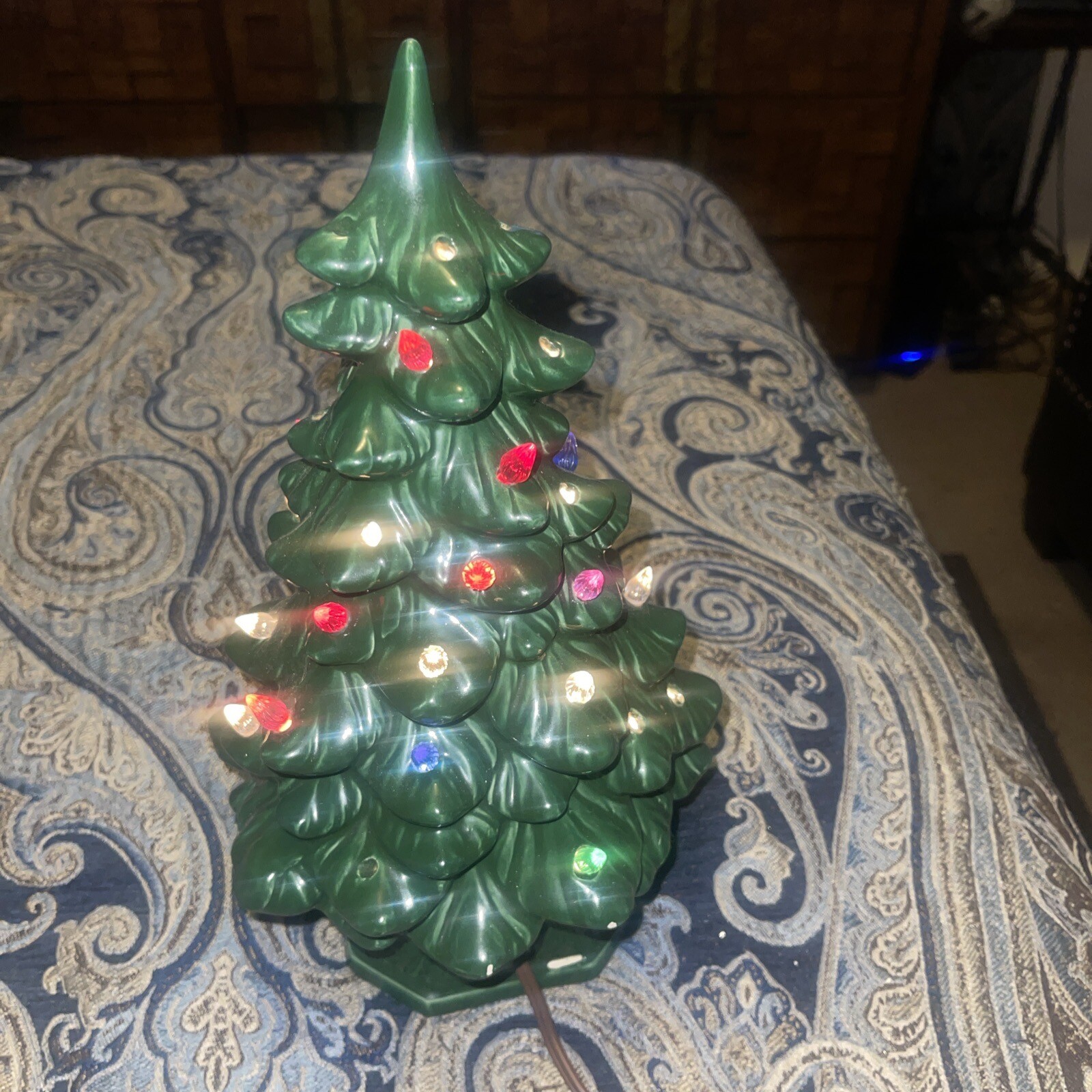 Vintage Retro Holland Mold Christmas Tree on Base with Light 12" Tall