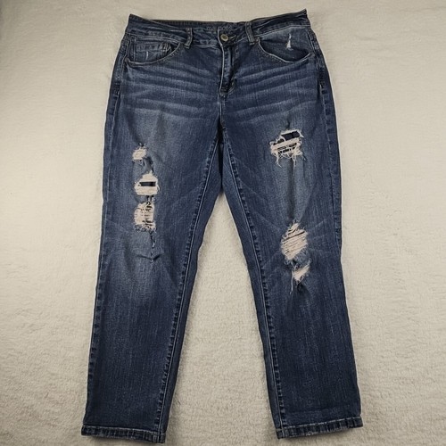 Maurices Damen Gr. 11/12 Baumwolle Caprihose gerades Bein mittelhoher Bund Used-Look Stretch