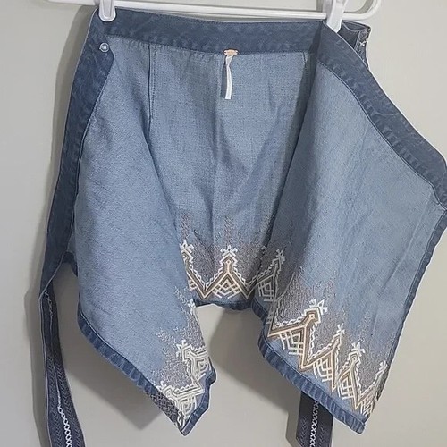 Free People Dream Away Denim bestickt geprägt Wickel Mini Jeansrock-Größe 6 - Bild 6 von 9