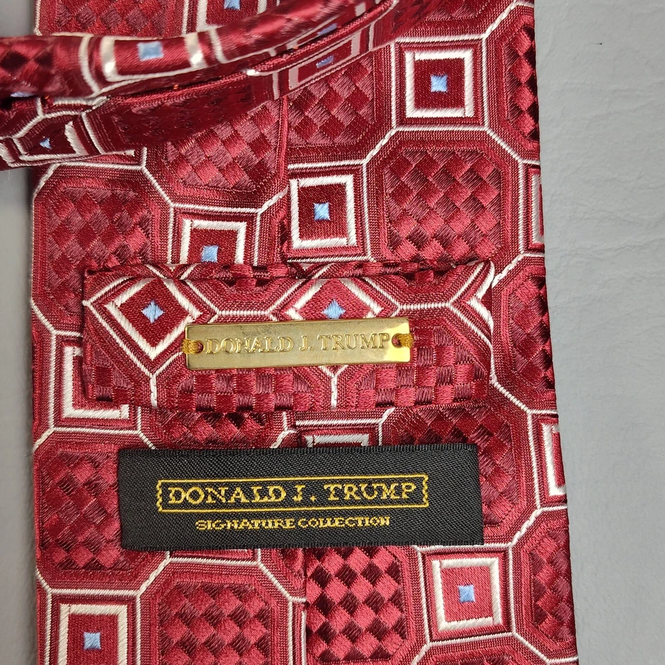 "Corbata para hombre Donald J Trump Signature Collection roja geométrica seda hecha a mano 60""" Foto 4 de 4