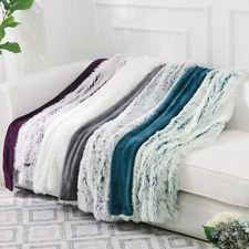 Cheer Collection Long Shaggy Hair Faux Fur Accent Throw - Throw Blanket