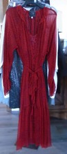 Johnny Was M Deep Red  Black Cheetah Print Nightgown Set Silk Robe - Medium 1