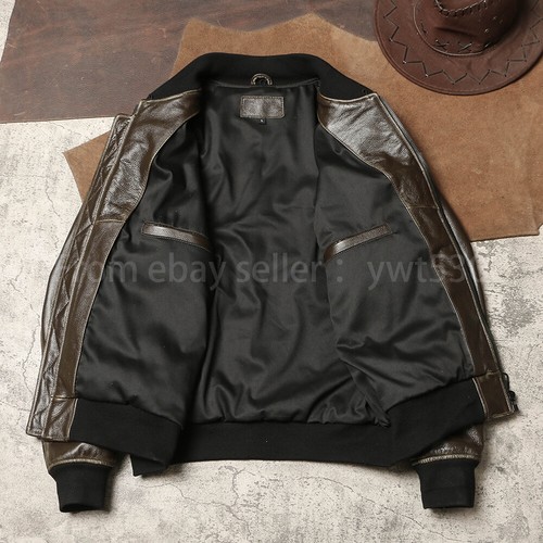 Unisex MA-1 Bomber Jacket Top Layer Cowhide Casual Jacket - Picture 11 of 16