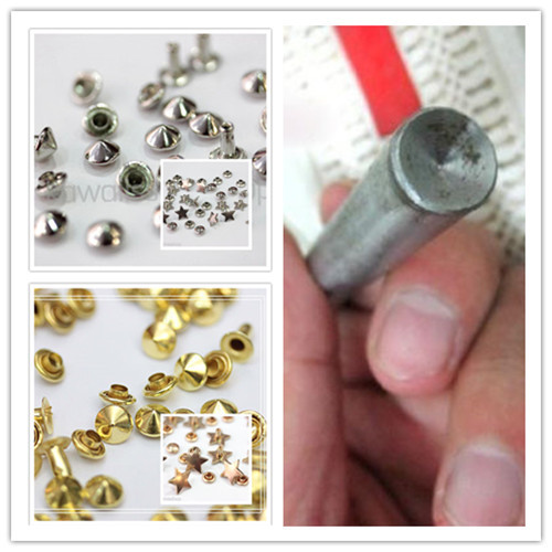 Da 50pz a 1000pz borchie cono a rivetto 6mm ARGENTO/ORO+10pz stelle+punzone - Picture 1 of 3