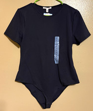 edited x Hunter McGrady Women s Navy Blue Short Sleeve Fitted Bodysuit L