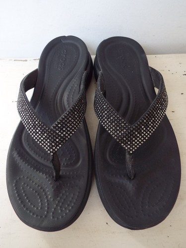 Crocs Kadee Jewels Rhinestones Bling Black Flip Flop Women Size 8 - Picture 5 of 7