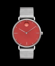 MOVADO BOLD FACE 3640178 RED DIAL SILVER ION MESH SS BAND 41 mm MEN'S WATCH