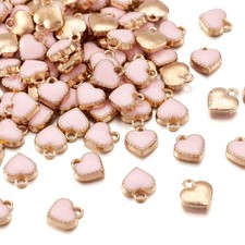 100pcs Pink Heart Metal Charms Alloy Enamel Love Heart Mini Metal Dangle Pend...