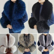 Faux Fur Collar Cuffs Set Women Winter Fluffy Large Shawl Furry Scarves Warm Us  