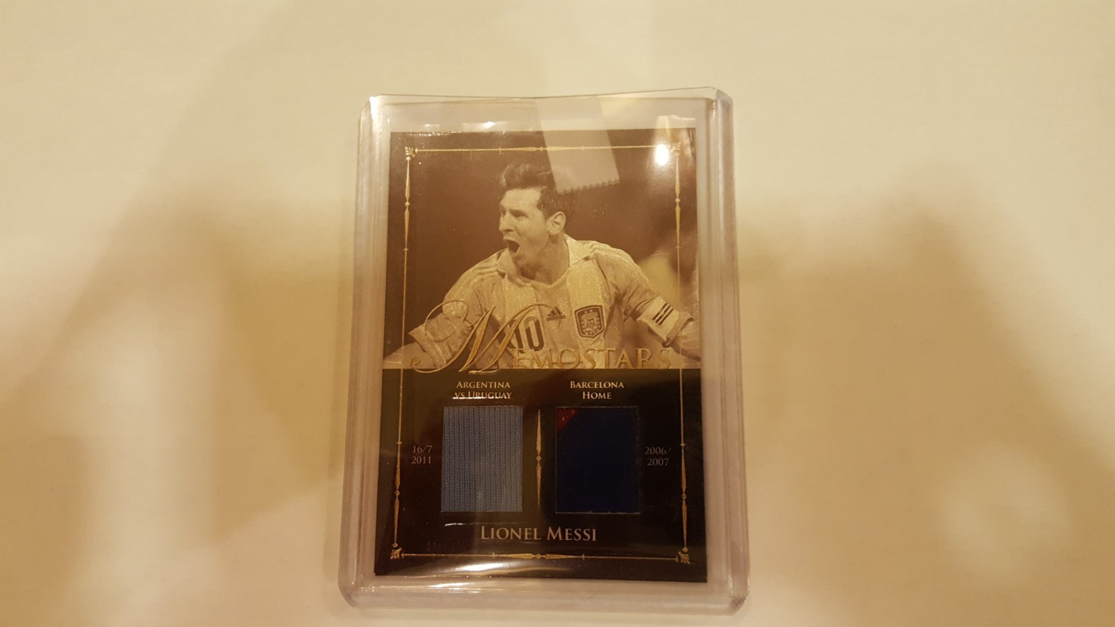 Lionel Messi GOAT 2014 Futera Unique MemoStars Game-Worn Memorable Relics Jersey view 2