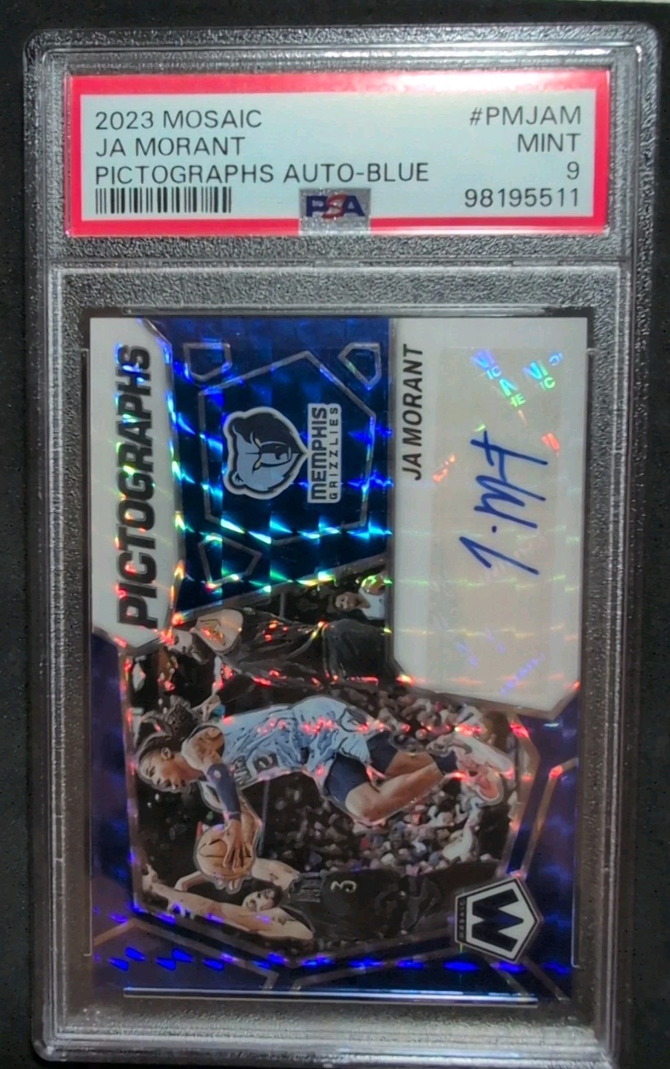 2023 Mosaic Ja Morant Pictographs Auto Blue /49 Grizzlies PSA 9