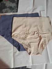 Women's TWO High Waist Briefs Panties Underwear XXL 1 BLUE 1 BEIGE
