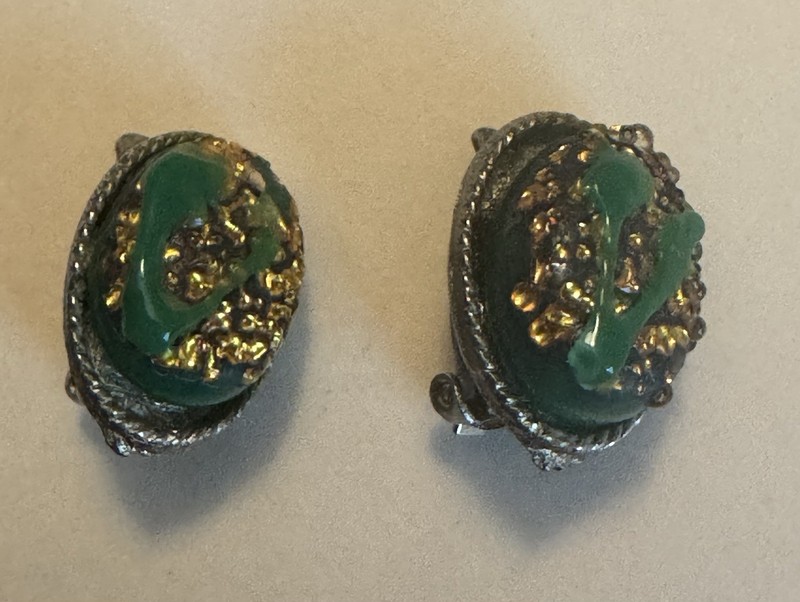 Vintage Faux Jade & Gold Resin Earrings