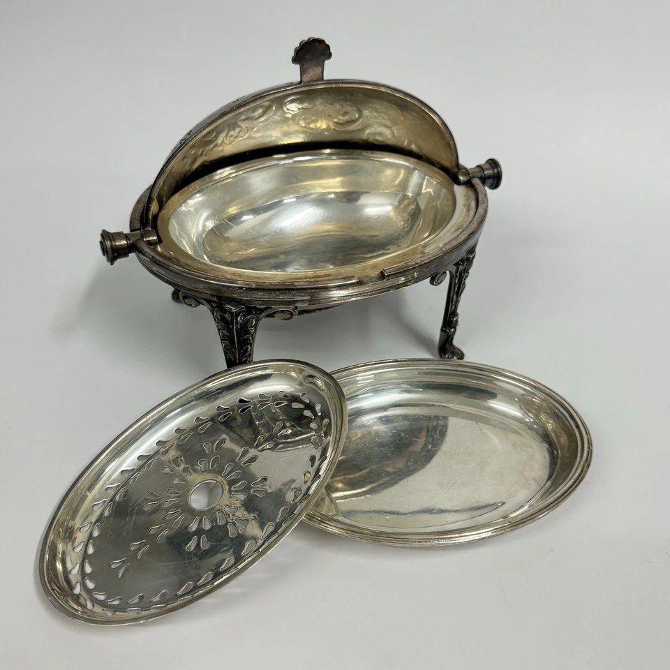 古董谢菲尔德镀银卷顶黄油盘,圆顶服务器,英国 — 第 4/4 张图片
