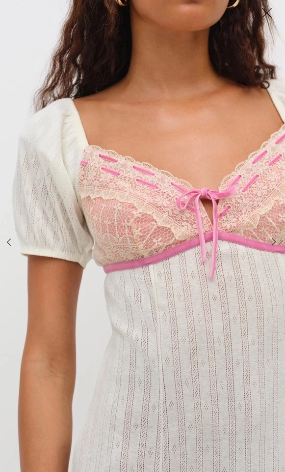 Vestido sin Mangas FOR LOVE & LEMONS Dauphine Rosa Crema Marfil Encaje Ojales Manga Abullonada S Foto 3 de 4