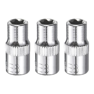 3pcs E-Torx Socket 1/4'' Drive E8 Star Socket 1'' Length 6 Point Spline Sleeve