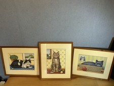 Erno Tromp X3 Vintage 1980?s Cat Prints, In Wooden Frames