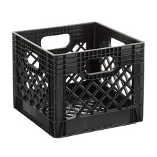 16QT Heavy-Duty Plastic Milk Crate Black with Built-In Handles