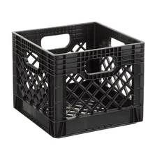 16QT Heavy-Duty Plastic Milk Crate Black with Built-In Handles
