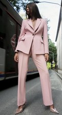 ZARA Pink Fitted TAILORED BLAZER JACKET + Trousers 2 Piece Set Sz M/L UK 12