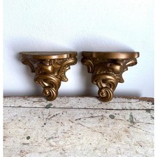 Coppia applique da parete vintage in gesso oro Hollywood Regency mensola classica