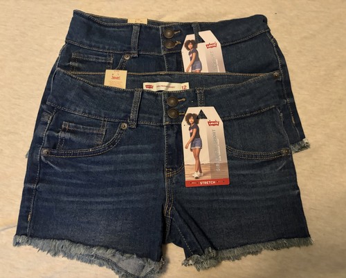 New Levi’s Girls Girlfriend Shorts Denim Blue Size 12 Frayed lot of 2 adjustable