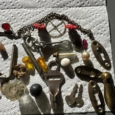 Group Of Miscellaneous Vintage Smalls, Jewelry, Pins, Keys, Knobs,