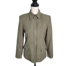 Talbots Vintage Plaid Wool Jacket 90s Plaid Twill Wool Blazer Zip Women's Size 8