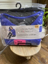 ClimateRight Cuddl Duds Womens Sz L Base Layer Top Legging Set • Blue Celestial