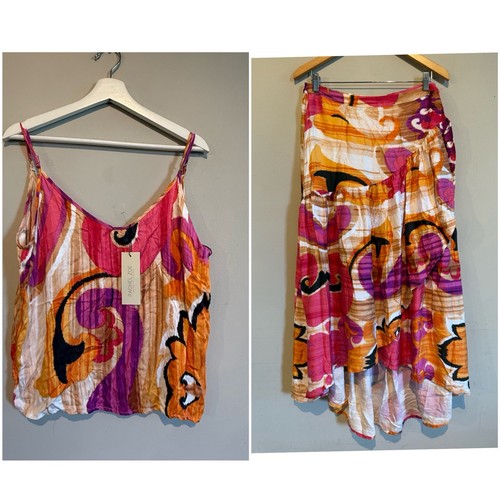 RACHEL ZOE OUTFIT SET WOMEN L SUMMER MAXI WRAP SKIRT & TANK TOP TRAVEL VACATION