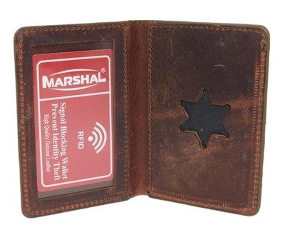 Marshal Genuine Leather Sheriff's Family Member Badge ID Wallet Case 6 Point...