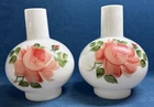 Pair of Vintage 1950-60's Milk Glass Hand Painted Lamp Shades