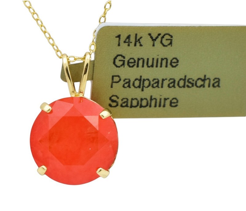 GENUINE 4.63 Cts PADPARADSCHA SAPPHIRE PENDANT 14K YELLOW GOLD - Free Appraisal