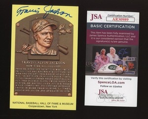 Travis Jackson Autographed Gold HOF Plaque Postcard...JSA Authenticated!!