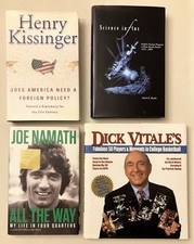 4 SIGNED books: Joe Namath, Dick Vitale, Henry Kissinger & NASA, sports politics