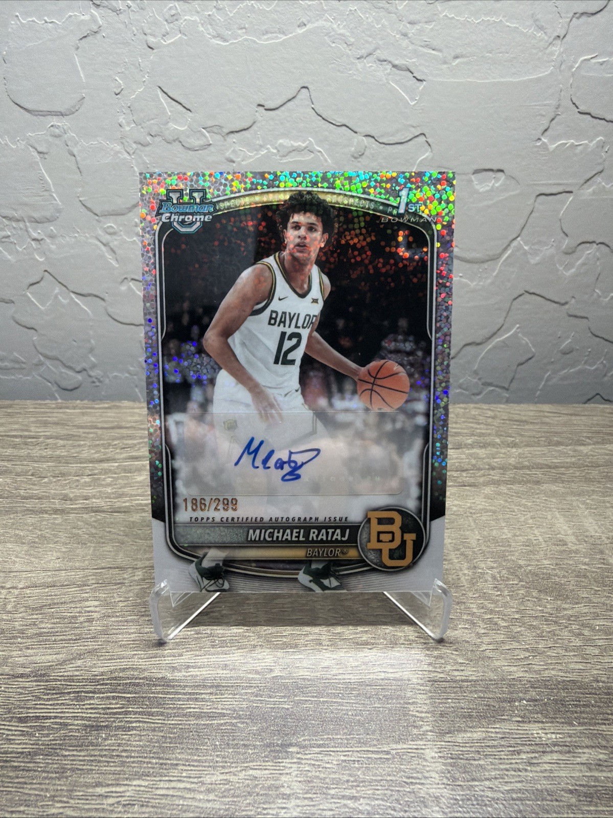 2025-26 Bowman Chrome University Michael Rataj Speckle Auto /299 #CPA-MR Baylor