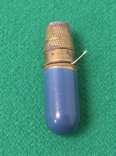 Vintage 1930s Blue Capsule Etui Sewing Box with Thimble & Thread