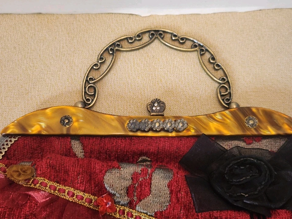 Коллекция Nicole Lee красный бархат будуар украшение черный кружевной бусина блестки сумочки - Изображение 2 из 4