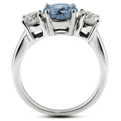 3.31ct Blue SI2 Round Natural Certified Diamonds Plat Classic Engagement Ring - Picture 9 of 10