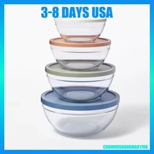 8pc Glass Set of 4 Mixing Bowls with Lids Clear - Figmint™: Glass & Plastic