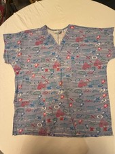 UNIFORM SCRUB BY SCRUBS VALENTINE TOP BLUE X'S  O'S SMALL PREOWNED Q-27