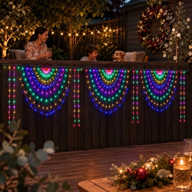 3M Solar Peacock Curtain Lights 444LED Fairy String Net Mesh Outdoor ...