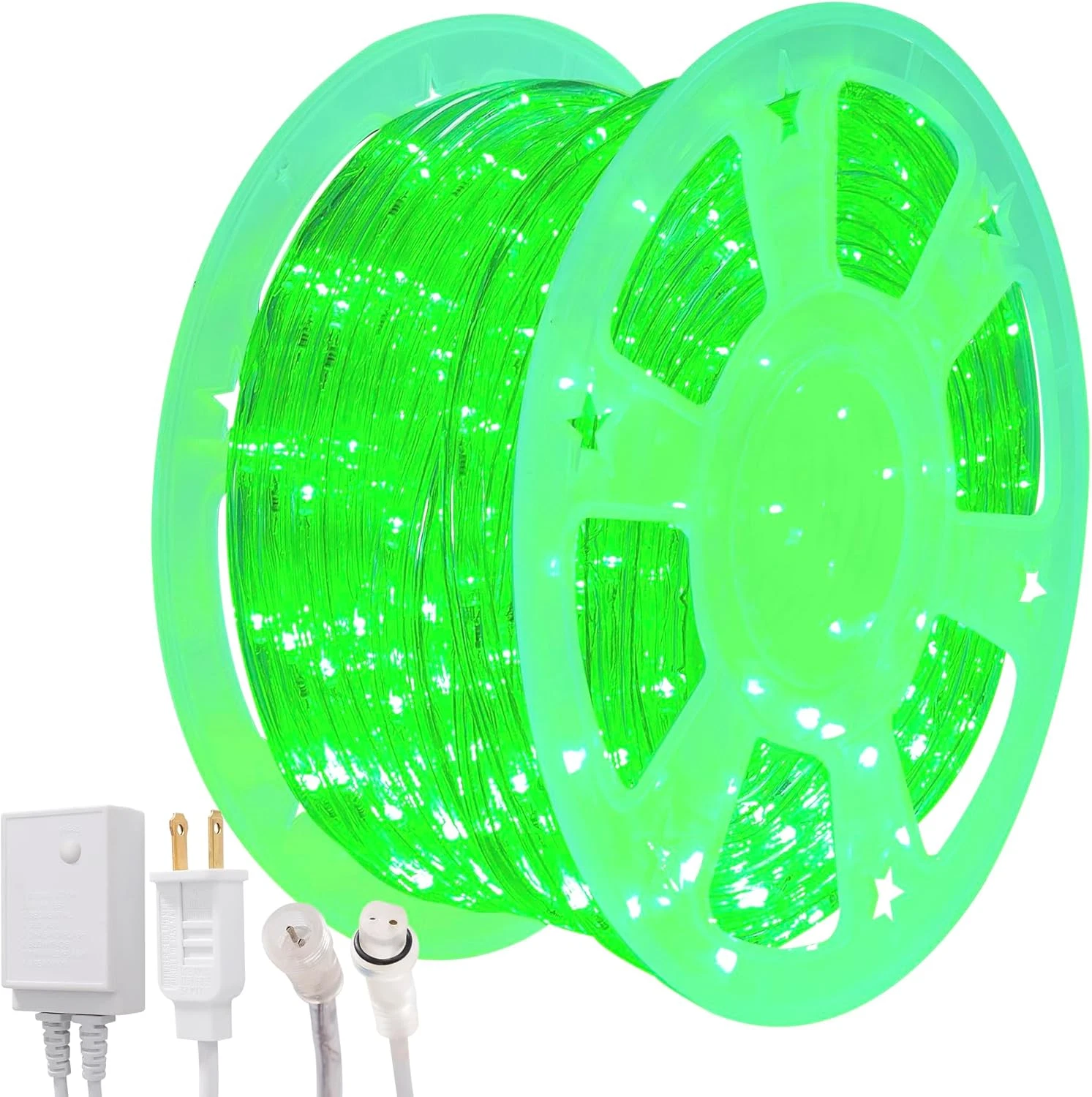 100Ft Waterproof LED Rope Lights - Flexible Green Outdoor Decor with 8 Modes