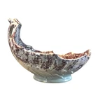 Vintage 1954 McCoy Pottery Large Console Leaf Bowl Blue Purple MCM