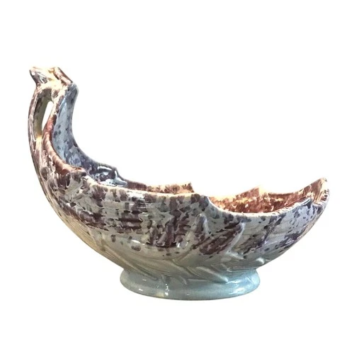 Vintage 1954 McCoy Pottery Large Console Leaf Bowl Blue Purple MCM